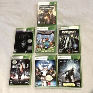 Xbox360 LOT 7 GAMES Halo Eragon Minecraft Family Guy Skyrim Battlefield Hvy Fire